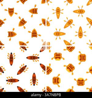 Motivo senza cuciture con barche a remi, kayak, canoe e pagaie che creano un design dinamico per gli sport acquatici Illustrazione Vettoriale