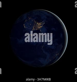 5 dicembre 2012 - questa immagine del Nord e del Sud America di notte è un composito assemblato da dati acquisiti dal satellite Suomi NPP nell'aprile e ottobre 2012. Gli scienziati della NASA chiamano le immagini “Black Marble”. I nuovi dati sono stati mappati sulle immagini esistenti in marmo blu della Terra per fornire una visione realistica del pianeta. (Immagine di credito: © NASA/ZUMApress.com) Foto Stock