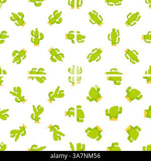 Modello senza interruzioni di cactus in crescita, caduta e taglio su sfondo bianco Illustrazione Vettoriale