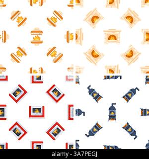 Motivo senza cuciture con caminetti bruciati, che offrono calore e comfort durante l'inverno Illustrazione Vettoriale