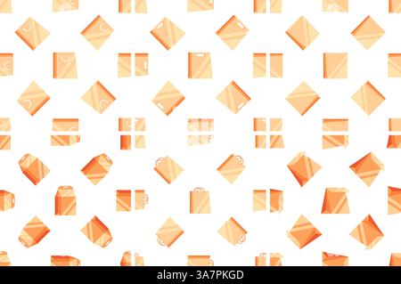 Modello senza cuciture con borse e scatole per la spesa che rappresentano il retail e il consumismo Illustrazione Vettoriale