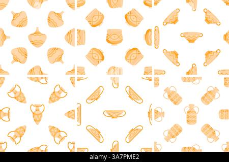 Motivi senza cuciture con anfora greca antica, brocche e ciotole che mostrano una decorazione geometrica tradizionale Illustrazione Vettoriale