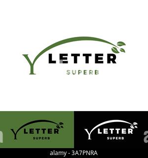 modello di design con logo a forma di lettera y in foglia iniziale Illustrazione Vettoriale