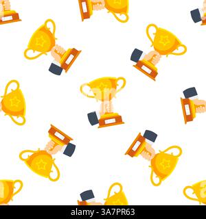 Uomo d'affari con coppa da trofeo dorata che celebra la vittoria senza cuciture Illustrazione Vettoriale