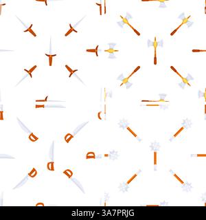 Motivo senza cuciture con varie armi medievali, ideale per tessuti, carta da imballaggio o disegni di carta da parati Illustrazione Vettoriale