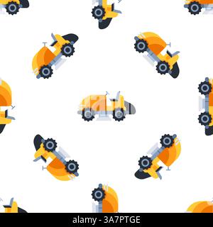 Pulizia stradale di camion spazzatrice stradale motivo senza cuciture su sfondo bianco Illustrazione Vettoriale