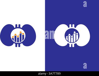 Combinazione di reni umani e logo grafico. Modello unico di progettazione del logotipo di organo interno. Illustrazione Vettoriale