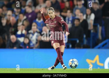 Londra, Regno Unito. 27 marzo 2025. Londra Inghilterra, 27 marzo 2025: Yui Hasegawa di Manchester City durante la partita di UEFA Women's Champions League tra Chelsea e Manchester City allo Stamford Bridge di Londra, Inghilterra (Alexander Canillas/SPP) credito: SPP Sport Press Photo. /Alamy Live News Foto Stock