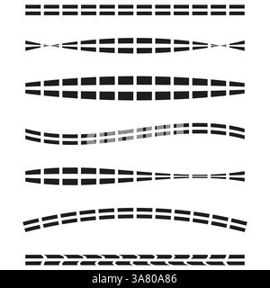 Elementi tratteggiati ondulati. Modelli vettoriali moderni. Forme lineari dinamiche. Design astratto ed elegante. Illustrazione Vettoriale