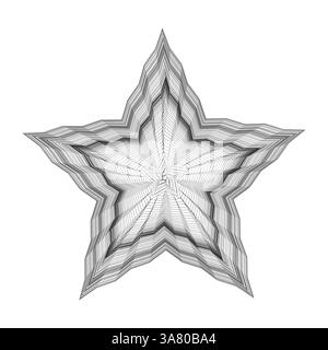 Linee astratte delle stelle. Simbolo stratificato geometrico. Modello vettoriale minimo. Contorno nero simmetrico. Illustrazione Vettoriale