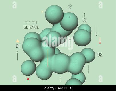 Sfondo astratto con forma liquida fluida. Elemento grafico amorfo liquido 3D. Composizione in stile dotwork. Illustrazione vettoriale per banner, volantino Illustrazione Vettoriale