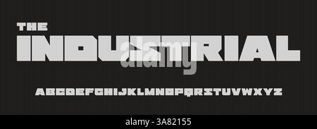 Caratteri industriali pesanti, lettere geometriche brutali, alfabeto geometrico modernista per titoli audaci, lettere massicce, branding militare, urban Illustrazione Vettoriale
