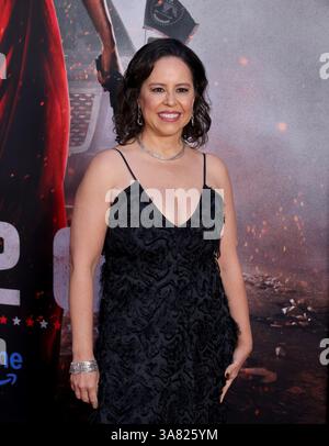 Los Angeles, Stati Uniti. 27 marzo 2025. Patricia Riggen partecipa alla prima di Amazon MGM Studios 'G20' al TCL Chinese Theatre nella sezione Hollywood di Los Angeles giovedì 27 marzo 2025. Storyline: I terroristi prendono il controllo del vertice del G20 con il presidente Sutton, portando la sua esperienza di governo e militare per difendere la sua famiglia, la sua compagnia e il mondo. Foto di Greg Grudt/UPI credito: UPI/Alamy Live News Foto Stock