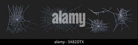 Spaventoso vecchio cobweb di halloween con varie dimensioni e forme. Illustrazione vettoriale piatta del vecchio set di ragnatele. Illustrazione Vettoriale