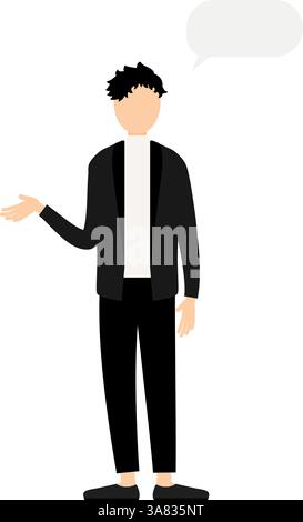 Semplice illustrazione di un uomo con una giacca nera che parla, illustrazione vettoriale Illustrazione Vettoriale
