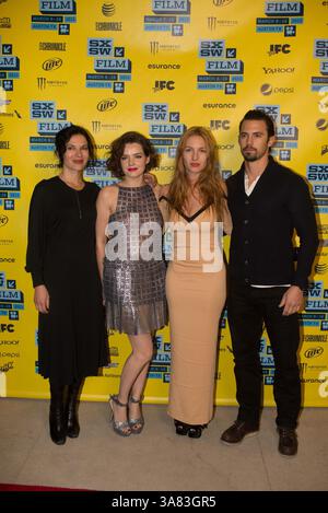 12 marzo 2013 - XAN CASSAVETES, ROXANE MESQUIDA, MILO VENTIMIGLIA e JOSEPHINE DE LA BAUME partecipano alla premiere del film SXSW per You're Next, Austin, Texas, U. S (immagine di credito: © Sandy Carson/ZUMAPRESS.com) Foto Stock