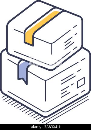 Icon presenta due scatole impilate con nastri colorati, progettate in uno stile isometrico minimalista. Questa illustrazione moderna può essere utilizzata in va Illustrazione Vettoriale
