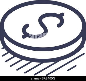 L'icona della linea isometrica presenta un design elegante di una moneta, perfetto per l'uso in infografiche moderne, presentazioni digitali e illustrazioni vettoriali Illustrazione Vettoriale