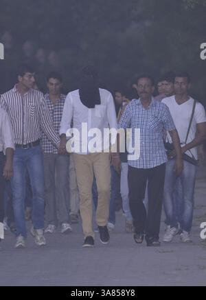 NUOVA DELHI, INDIA - 16 MAGGIO: S Sreesanth, Ankeet Chavan, Ajit Chandila e 11 librerie sono state prodotte presso la residenza del magistrato capo a nuova Delhi il 17 maggio 2013. (Immagine di credito: © India Today/ZUMAPRESS.com) Foto Stock