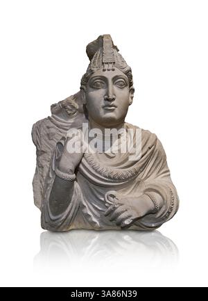 Monumento in pietra calcarea romana, busto ritratto di una donna proveniente da un cimitero romano di Palmyrene, 50-270 d.C., nella storica Palmyra, Siria. British Museum di Londra. Foto Stock