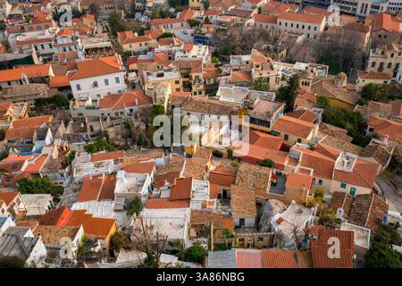 Vista sulla città vista dall'Acropoli, Atene, Grecia Foto Stock