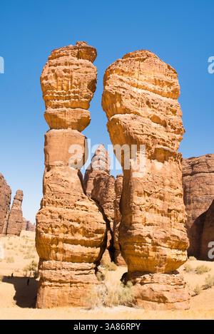Straordinaria struttura in pietra arenaria chiamata Dancing Rocks nella riserva naturale di Sharaan, Alula, provincia di Medina, Arabia Saudita Foto Stock