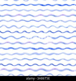 Allegro motivo di acquerello marino disegnato a mano senza cuciture, blu su sfondo bianco. Perfetto per modelli di design, carta da parati, rivestimento, tessuto Foto Stock