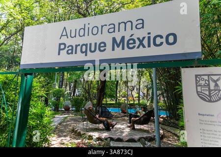 Audiorama, tranquilla zona meditativa a Parque Mexico, Colonia Hipodromo, quartiere la Condesa, città del Messico, Messico, nord America Foto Stock
