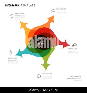 Modello infografico con vivaci frecce sovrapposte in rosso, arancione, verde e blu. Per mostrare concetti, processi o dati in un ambiente coinvolgente Illustrazione Vettoriale