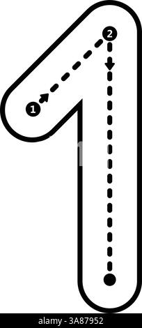 Traccia numero 1 pre-scrittura linea tratteggiata matematica elemento del foglio di lavoro per bambini asilo e prescolare per l'attività di pratica di scrittura a mano Illustrazione Vettoriale