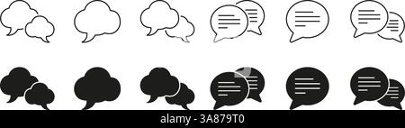 Bolla vocale, linea chat e set di icone continue. Raccolta di bolle, comunicazioni e simboli di messaggistica. Tratto modificabile. Illustrazione vettoriale isolata Illustrazione Vettoriale