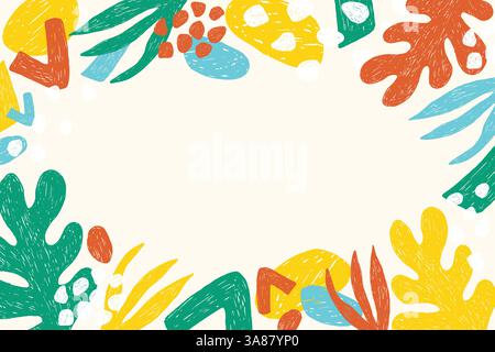 Sfondo astratto dalle forme organiche del pastello. Colorate vivaci atmosfere estive con forme naturali e bizzarre di pastello o matita. Modello per Illustrazione Vettoriale