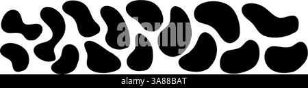 Forma organica dei blob con spatole per liquidi irregolari. Macchie nere astratte e pennelli in stile Memphis. Illustrazione vettoriale piatta isolata su ba bianca Illustrazione Vettoriale