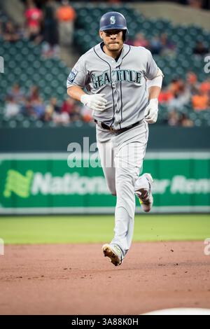 28 agosto 2017: Durante la partita della MLB tra Seattle Mariners e Baltimore Orioles all'Oriole Park a Camden Yards a Baltimora, Maryland. Scott Taetsch/CSM(immagine di credito: &Copy; Scott Taetsch/CSM tramite cavo ZUMA) Foto Stock