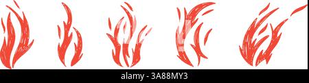 Design con tatuaggio Fire Y2K con audaci fiamme nere. Fiamme disegnate a mano. Illustrazione vettoriale piatta isolata su sfondo bianco. Illustrazione Vettoriale