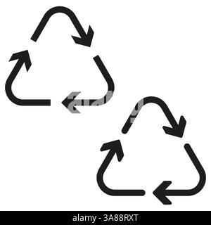 Icona del simbolo di riciclaggio. Illustrazione del triangolo ECO. Dettaglio freccia circolare. Contorno vettoriale nero. Illustrazione Vettoriale