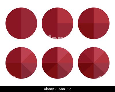 Set di cerchi sfumati. Varietà di tonalità rossa. Icona astratta circolare. Forme vettoriali semplici. Illustrazione Vettoriale