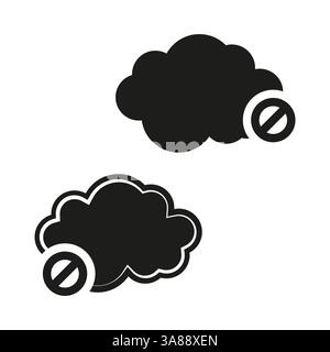 Icone divieto cloud. Grafica in bianco e nero. Simboli vettoriali senza fumetti. Design piatto e minimalista. Illustrazione Vettoriale