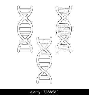 Icone dell'elica del DNA. Stile linea tratteggiata. Simbolo della scienza genetica. Illustrazione della biologia vettoriale. Illustrazione Vettoriale