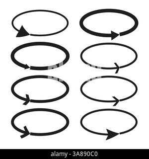 Icona freccia circolare. Simbolo del ciclo di rotazione. Forma di movimento in loop. Design dinamico curvo. Illustrazione Vettoriale