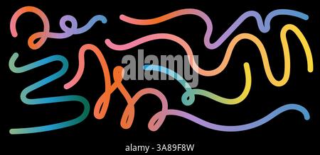 Set di sfondi olografici astratti con gradienti iridescenti. Onde al neon, forme fluide e pattern dinamici creano un ambiente trendy, moderno e. Illustrazione Vettoriale