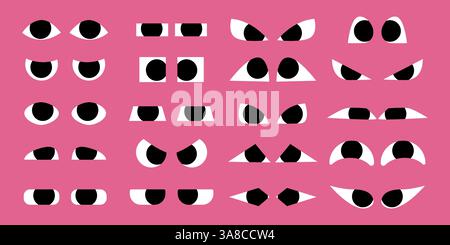 Set di Doodle Abstract Shapes of Eyes in stile cartone animato. Occhi divertenti disegnati a mano per i personaggi. Emoticon decorative felici per i bambini Illustrazione Vettoriale