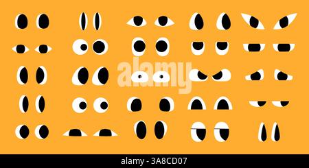 Set di Doodle Abstract Shapes of Eyes in stile cartone animato. Occhi divertenti disegnati a mano per i personaggi. Emoticon decorative felici per i bambini Illustrazione Vettoriale