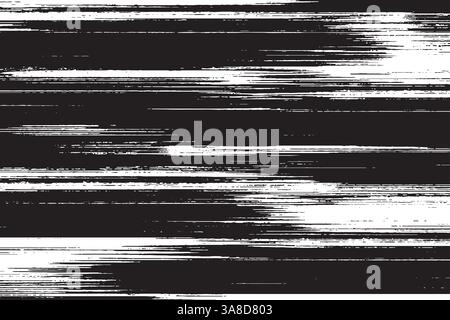 Strisce bianche e nere in stile pennello Grunge acquerello. Design con motivo senza cuciture e grungy. Grana carta tinta sbiadita. Schizzo, Illustrazione Vettoriale