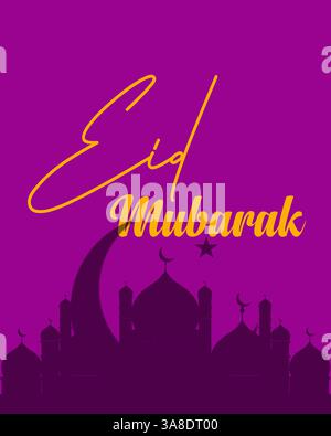 Un modello di social media pronto all'uso con colori brillanti, elementi festivi e testo modificabile per i saluti e le promozioni di Eid Foto Stock