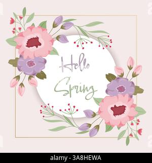 Cornice floreale con fiori pastello e cerchio bianco Illustrazione Vettoriale