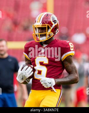 31 agosto 2017 - il wide receiver dei Washington Redskins Jamari Staples (6) prima della partita tra i Washington Redskins e i Tampa Bay Buccaneers al Raymond James Stadium di Tampa, Florida. Del Mecum/CSM(immagine di credito: &Copy; del Mecum/CSM tramite filo ZUMA) Foto Stock