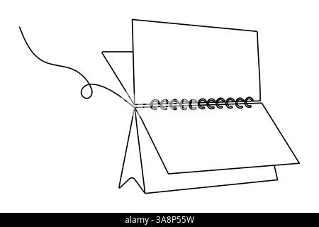 Tabella calendario disegno continuo su una linea e felice icona vettoriale di contorno anno nuovo Illustrazione Vettoriale