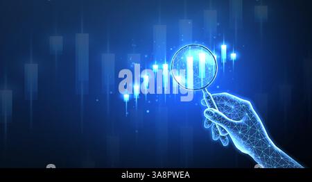 Mano con lente d'ingrandimento e tabella delle scorte Illustrazione Vettoriale