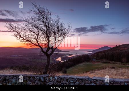 Splendida alba da Flagstaff View Point, Newry, County Dawn, Irlanda del Nord Foto Stock